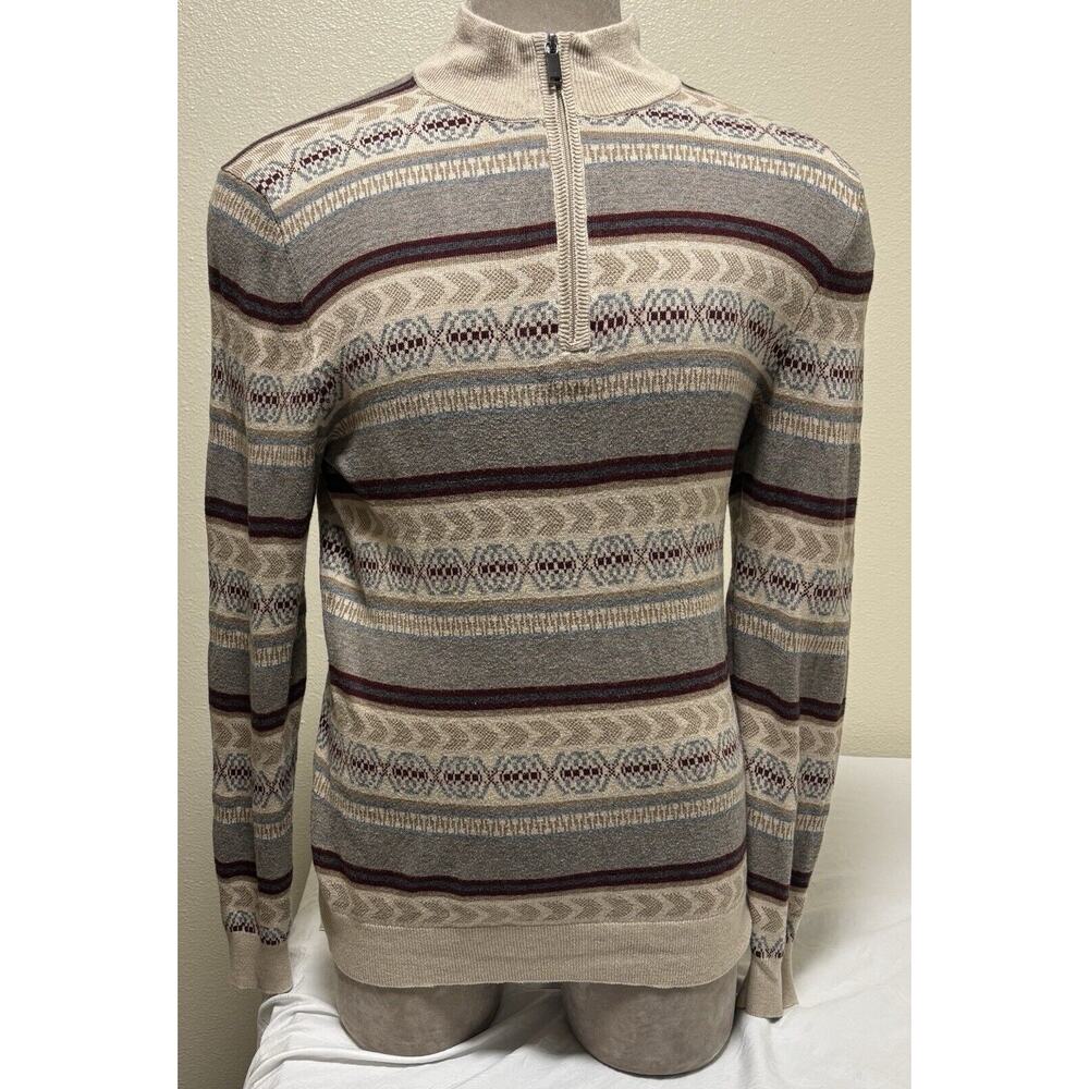 Tasso Elba Men's 1/4 Zip Sweater Cashmere Silk Fair Aisle Nordic Size M Grandpa